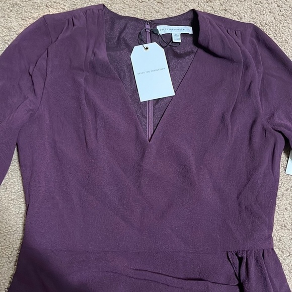 Dress the Population Aila Long Sleeve Plunge Neck Asymmetric Bodycon Mini Dress - Picture 5 of 12